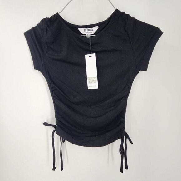 BB Dakota by Steve Madden Tops - NWT BB DAKOTA Ribbed Drawstring Black Cinch Top Womens Size XS Extra Small